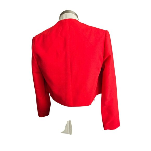 Vintage Red Two-Piece Womens Suit Set Flared Skirt & Open Jacket Raw Silk HS170 - Picture 10 of 11
